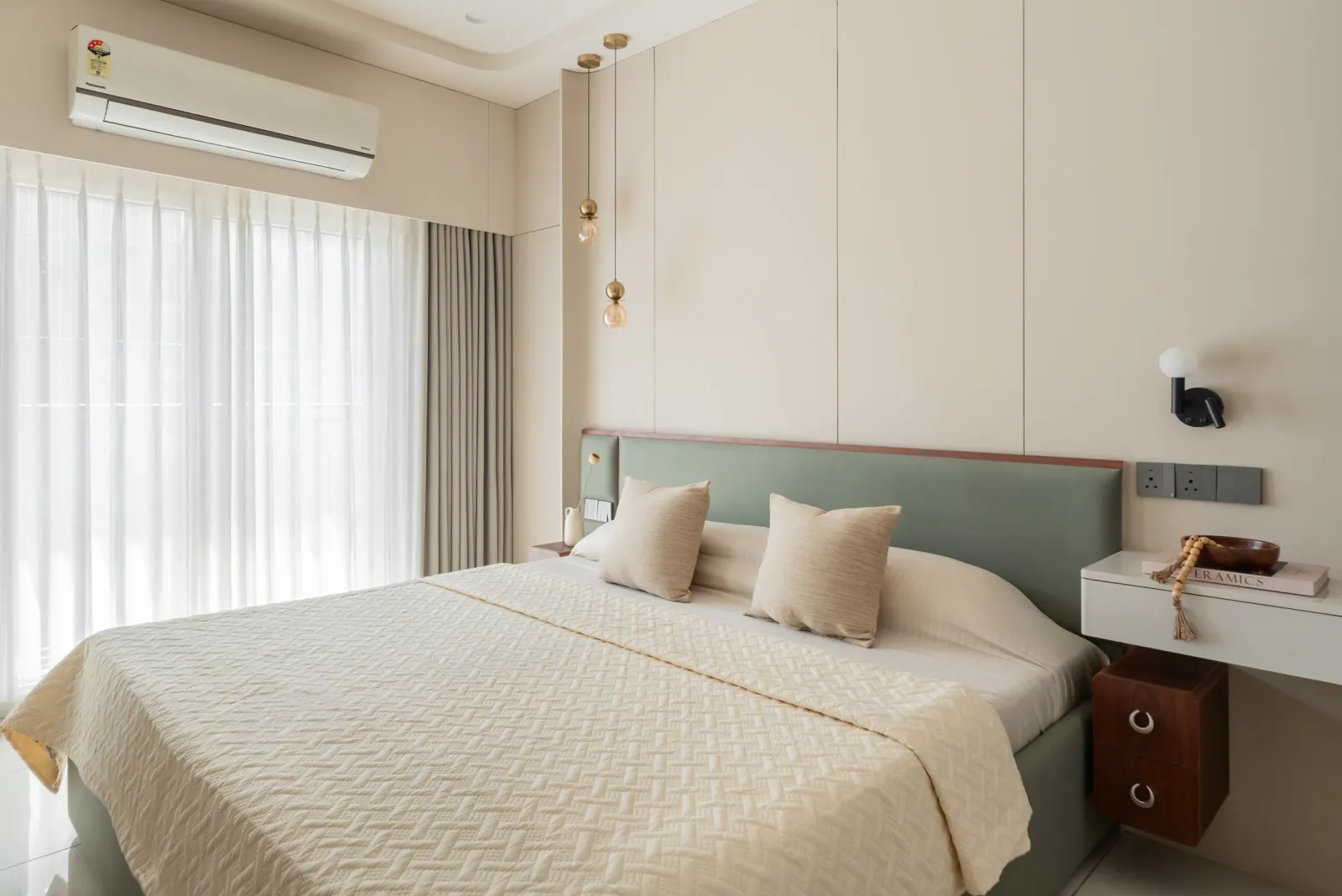 Master bedroom at Anand Nilay, Sarthya West, interior design by Ekaya Design Studio