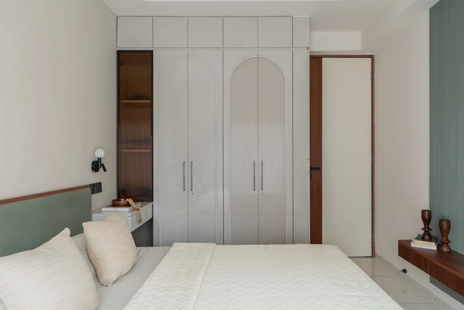 Master bedroom at Anand Nilay, Sarthya West, interior design by Ekaya Design Studio