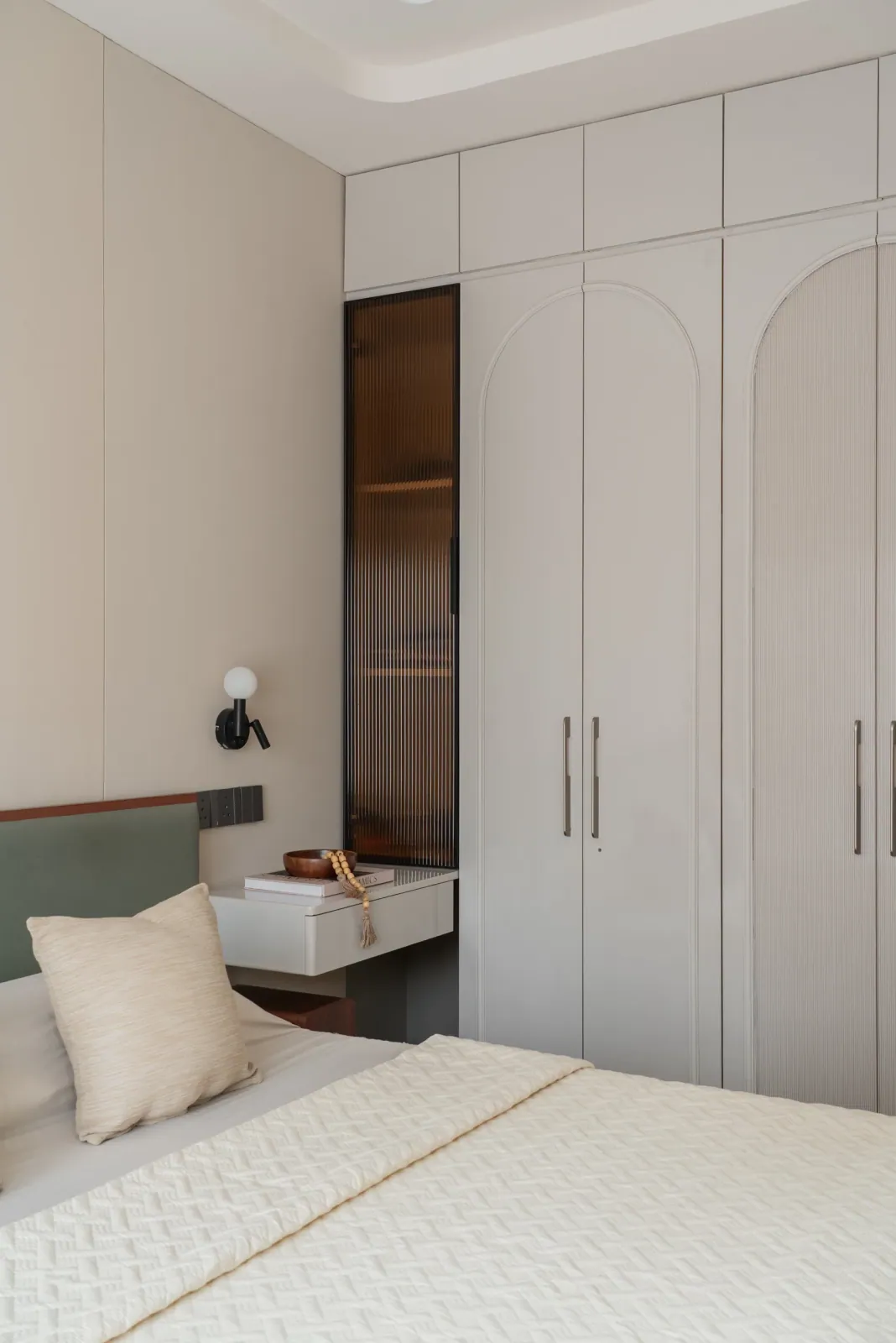 Master bedroom at Anand Nilay, Sarthya West, interior design by Ekaya Design Studio
