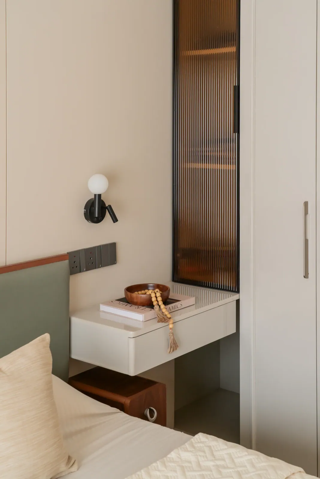Master bedroom at Anand Nilay, Sarthya West, interior design by Ekaya Design Studio