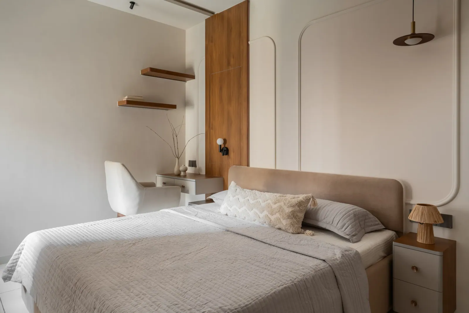 Bedroom at Anand Nilay, Sarthya West, interior design by Ekaya Design Studio