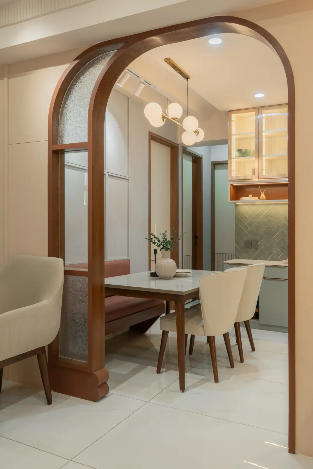 Dining area at Anand Nilay, Sarthya West, interior design by Ekaya Design Studio