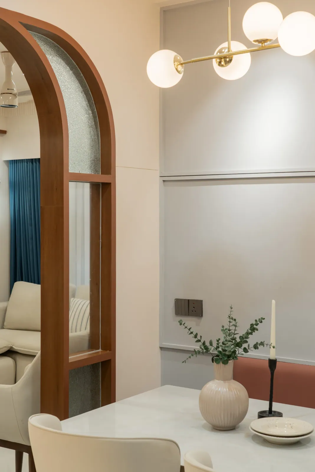 Dining area at Anand Nilay, Sarthya West, interior design by Ekaya Design Studio