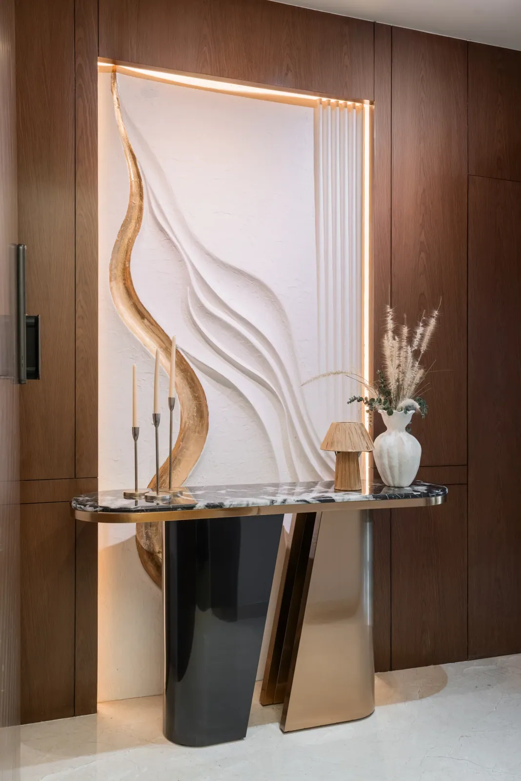 Foyer console at Ayaan, interior design by Ekaya Design Studio