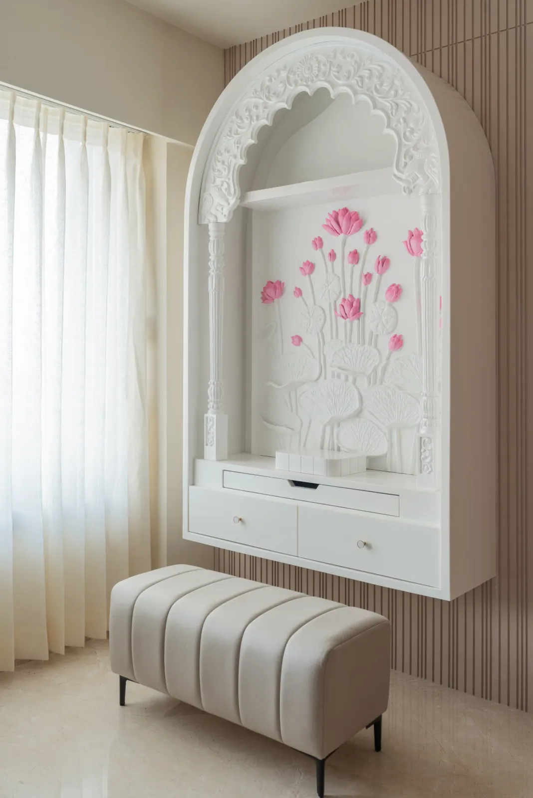Pooja unit at Ayaan, interior design by Ekaya Design Studio