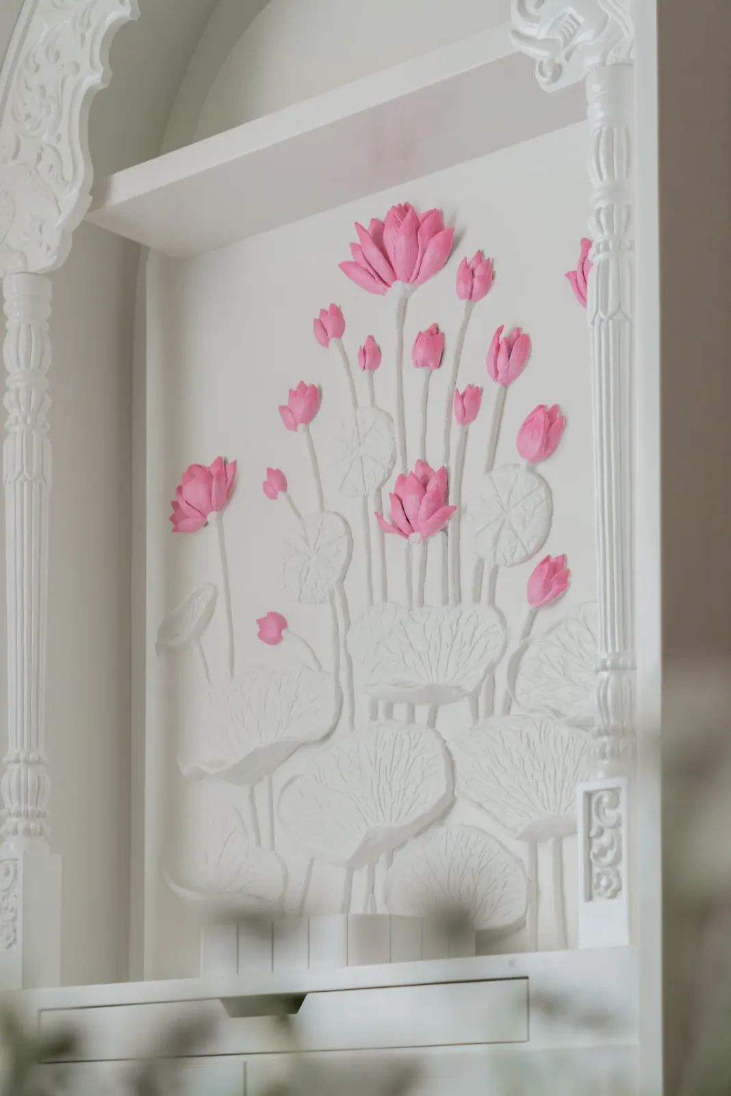 Pooja unit detail at Ayaan, interior design by Ekaya Design Studio