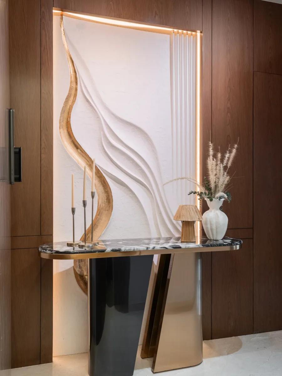 Foyer console at Ayaan, interior design by Ekaya Design Studio