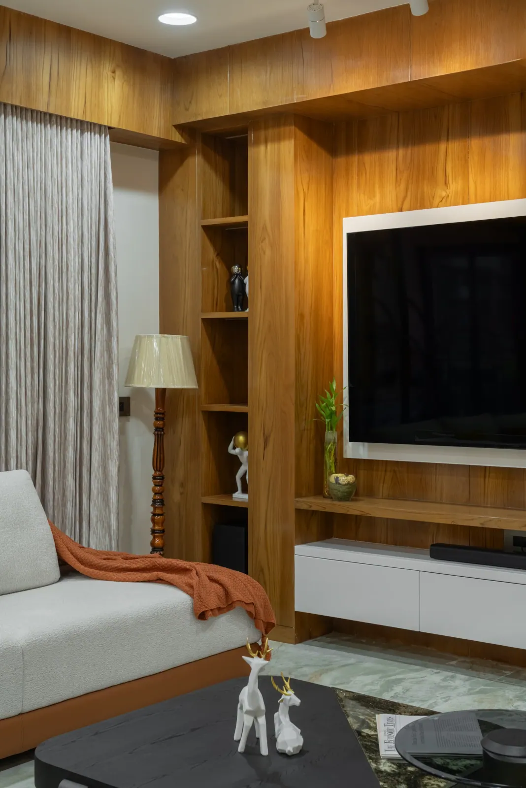 Living room TV unit at Bouganville, interior design by Ekaya Design Studio