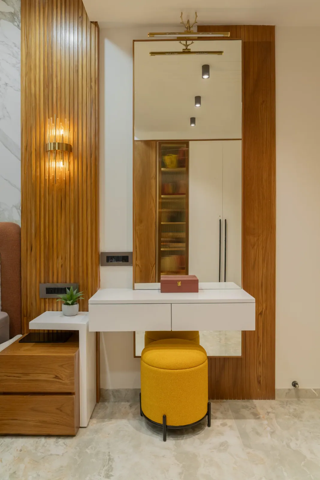 Master bedroom dressing area at Bouganville, interior design by Ekaya Design Studio
