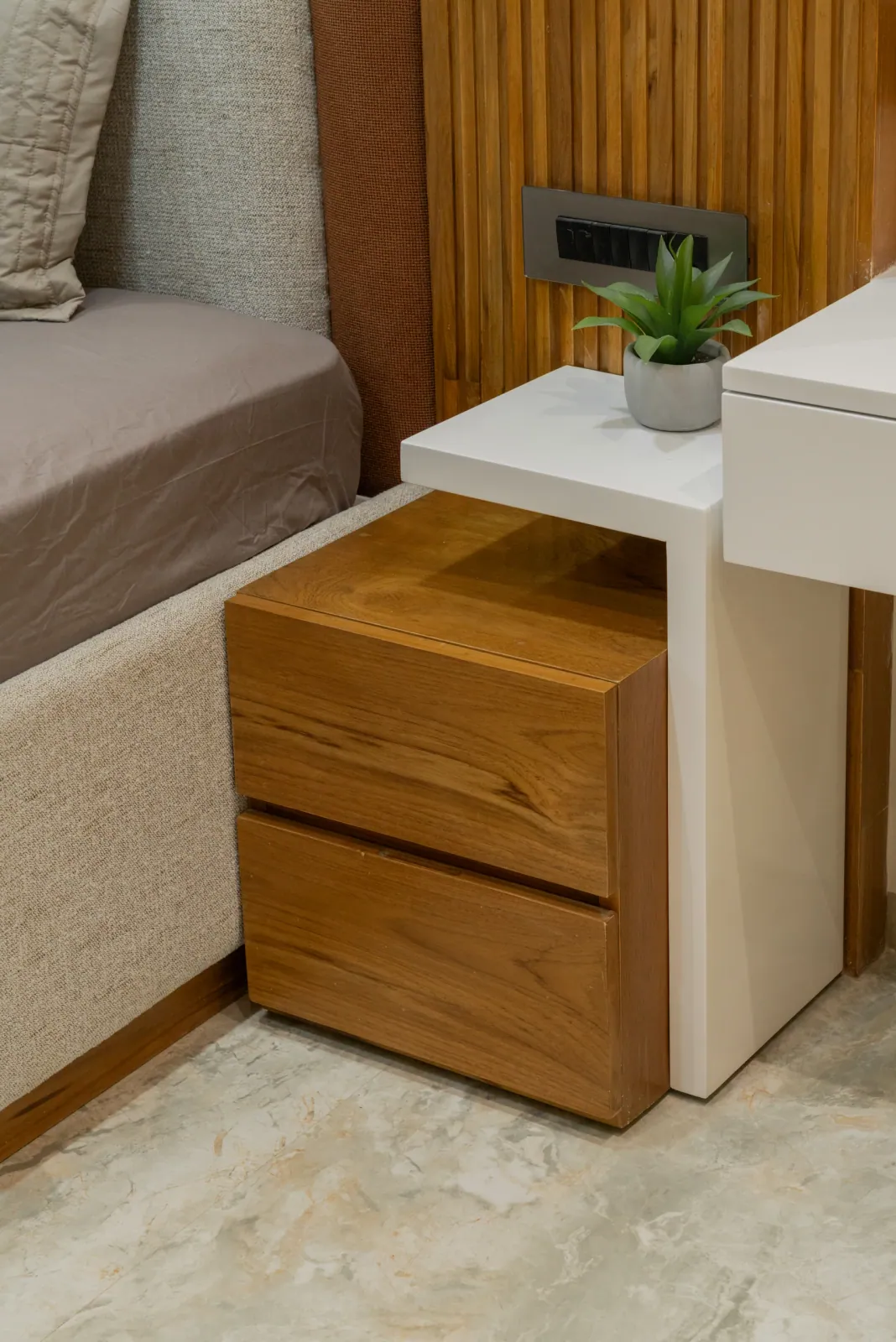 Master bedroom dressing area at Bouganville, interior design by Ekaya Design Studio