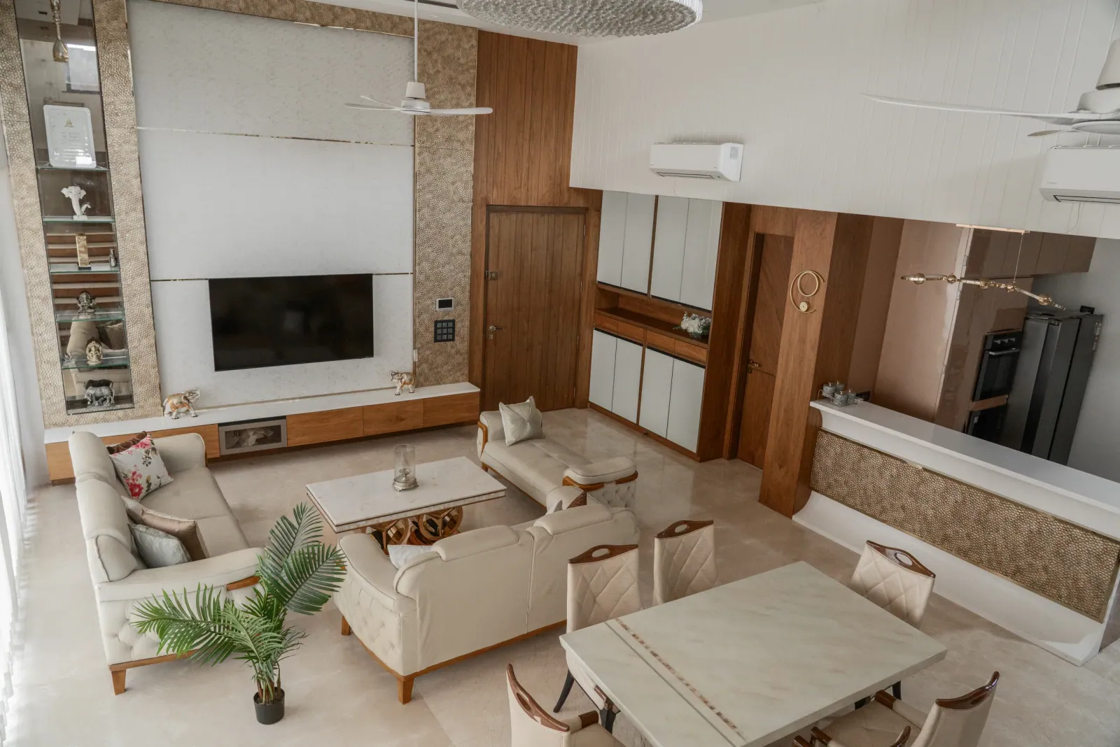 Living and dining area at Celestial Living, interior design by Ekaya Design Studio