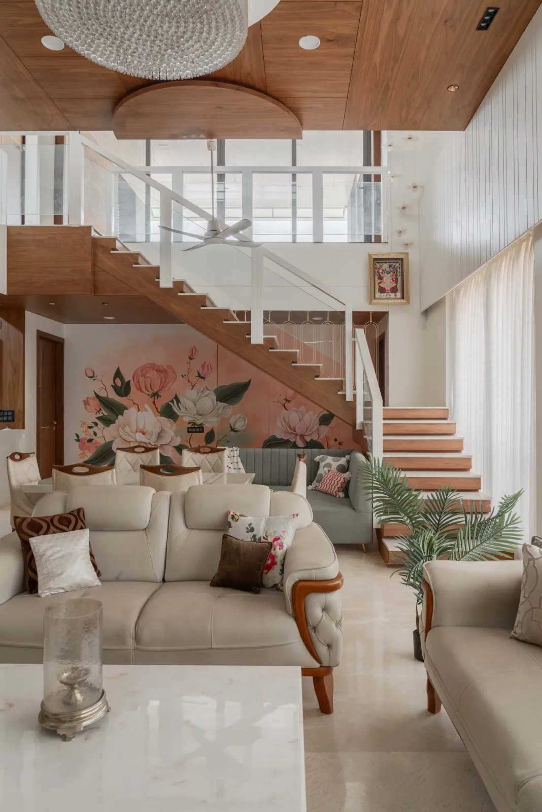 Double-height living room at Untitled Duplex (Editorial Submission), interior design by Ekaya Design Studio