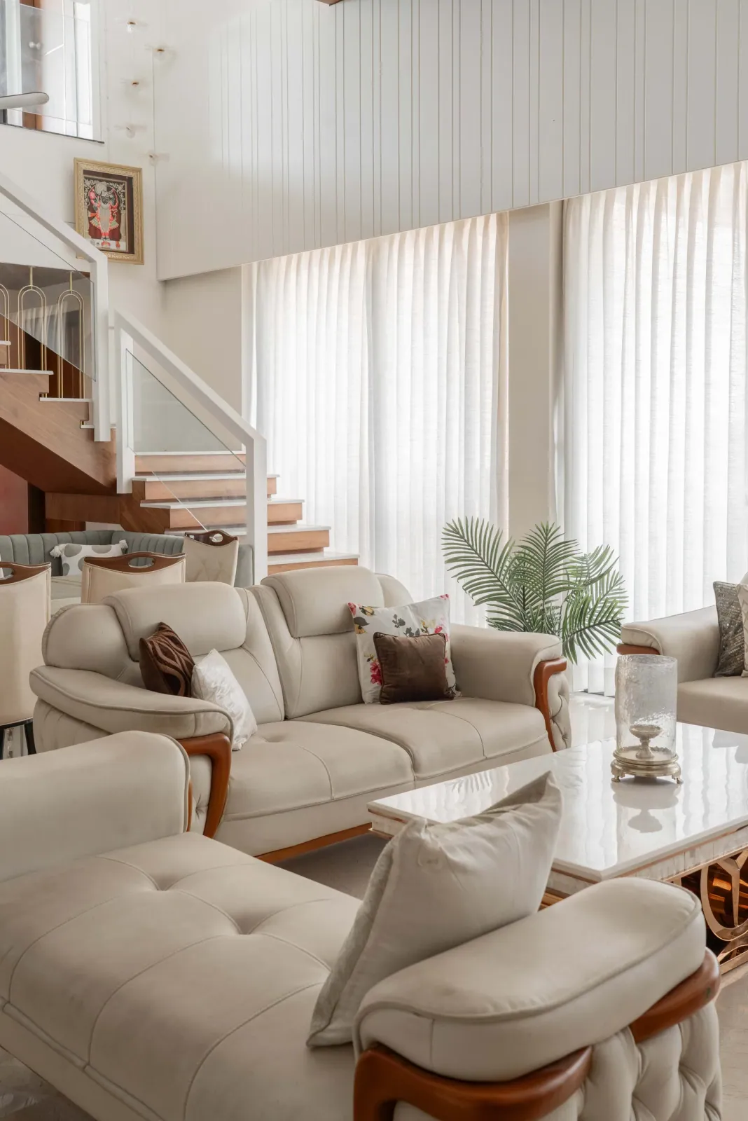 Double-height living room at Untitled Duplex (Editorial Submission), interior design by Ekaya Design Studio