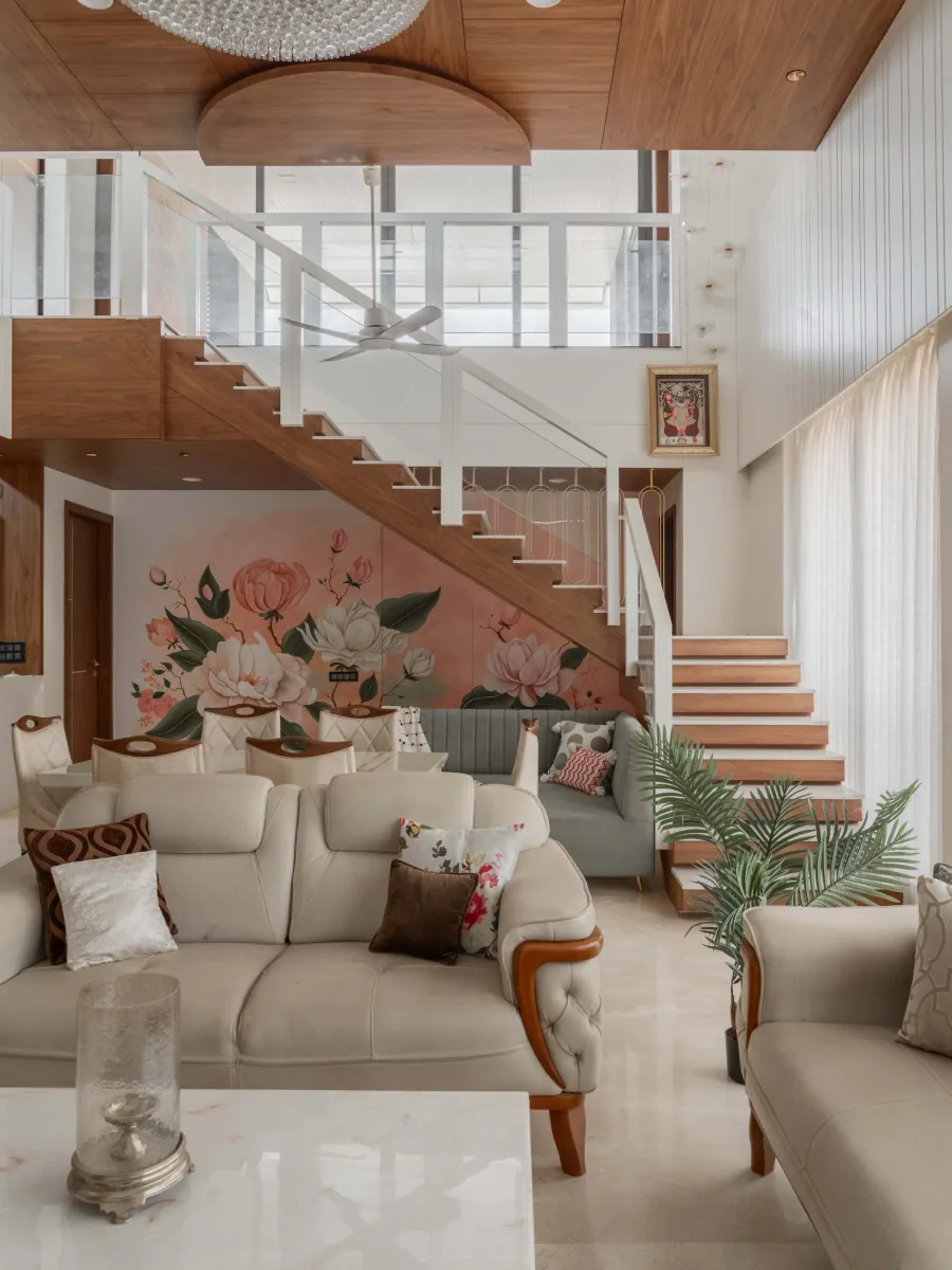 Double-height living room at Untitled Duplex (Editorial Submission), interior design by Ekaya Design Studio