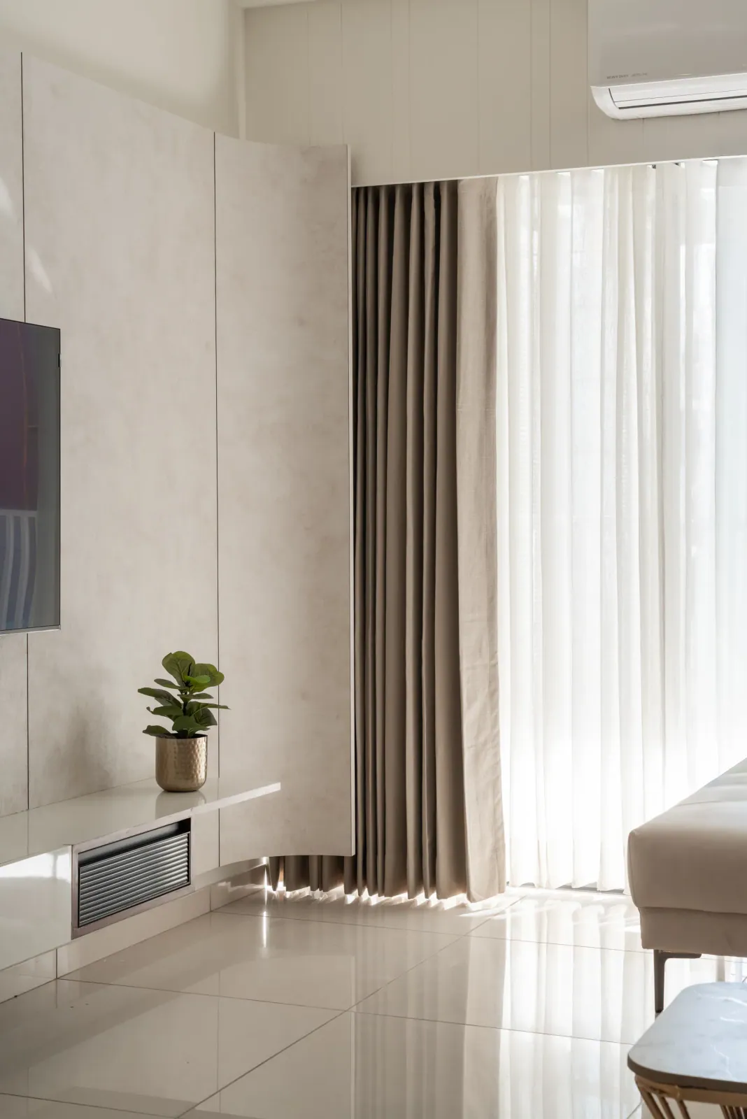 Master bedroom TV unit at Emerald 3, interior design by Ekaya Design Studio