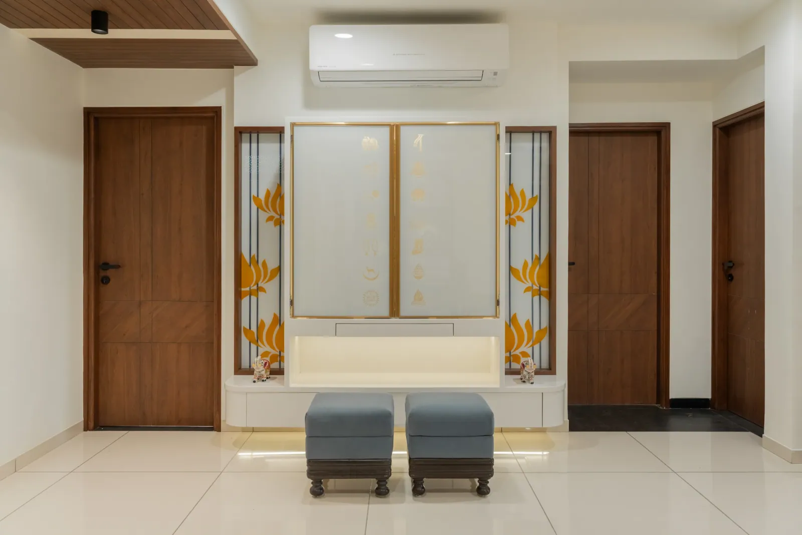Pooja room at Emerald 3, interior design by Ekaya Design Studio