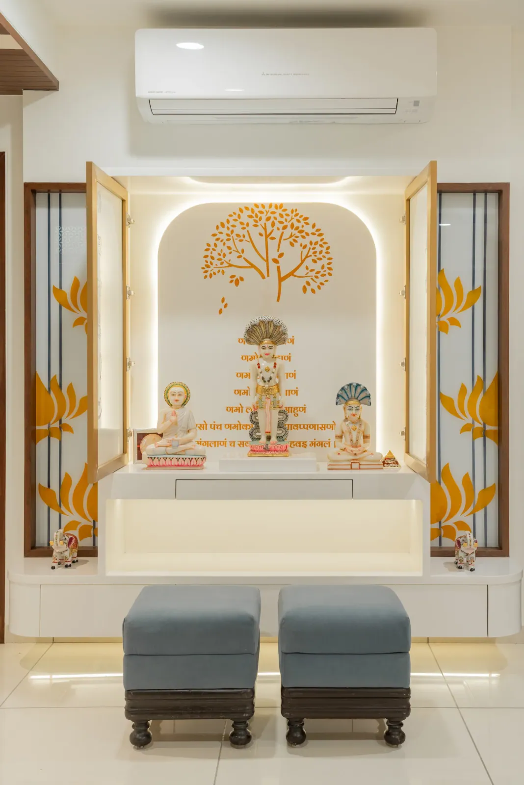 Pooja room at Emerald 3, interior design by Ekaya Design Studio