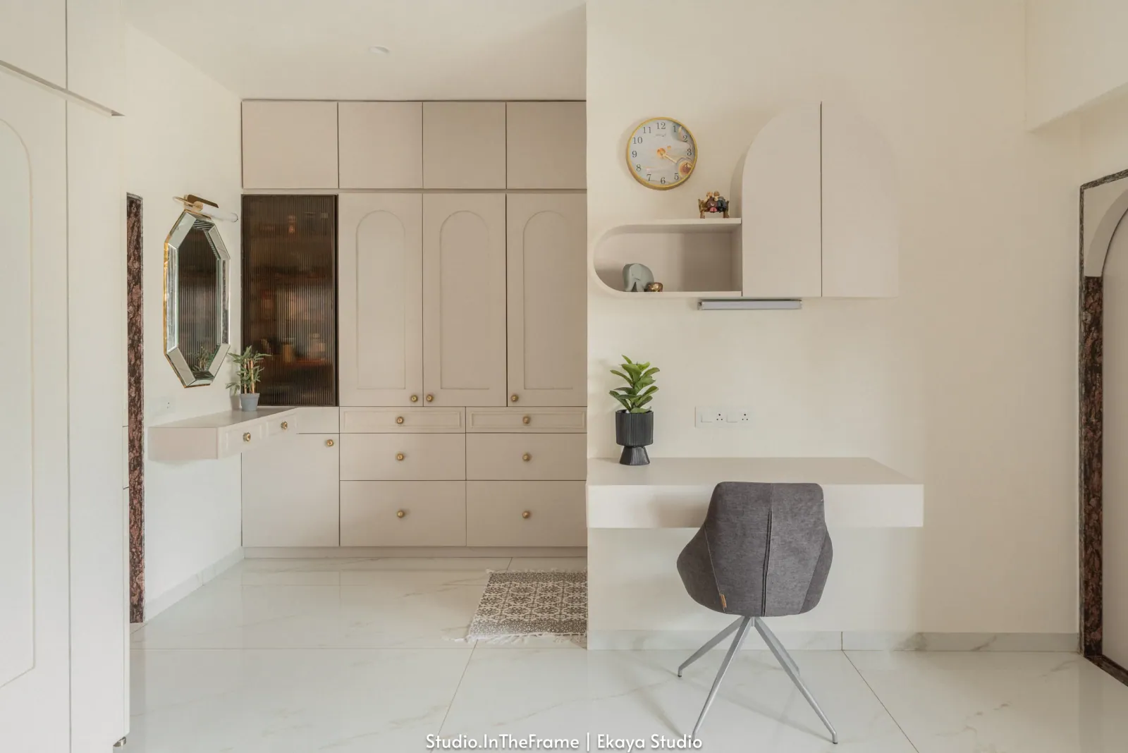 Dresser and study desk at Krishna Park, interior design by Ekaya Design Studio