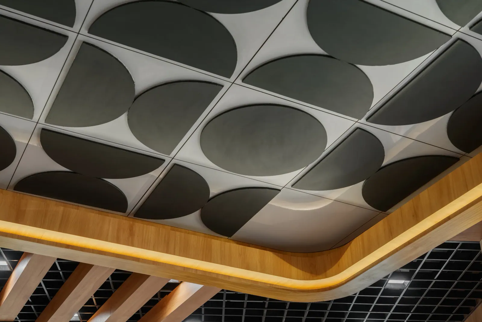 Ceiling detail at Royale Touche Showroom, Palanpur, interior design by Ekaya Design Studio