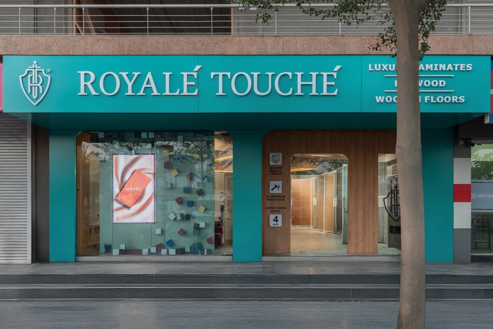 Shopfront at Royale Touche Showroom, Palanpur, interior design by Ekaya Design Studio