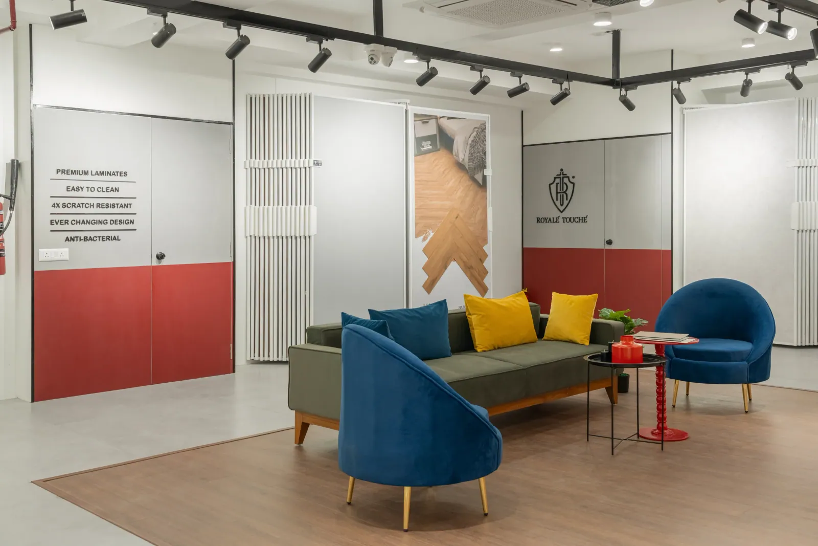 Sitting area at Royale Touche Showroom, Porbandar, interior design by Ekaya Design Studio