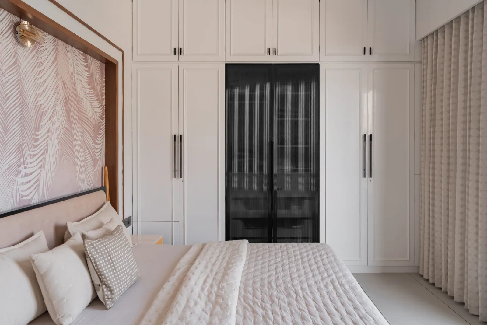Master bedroom at Satyamev Serene, interior design by Ekaya Design Studio