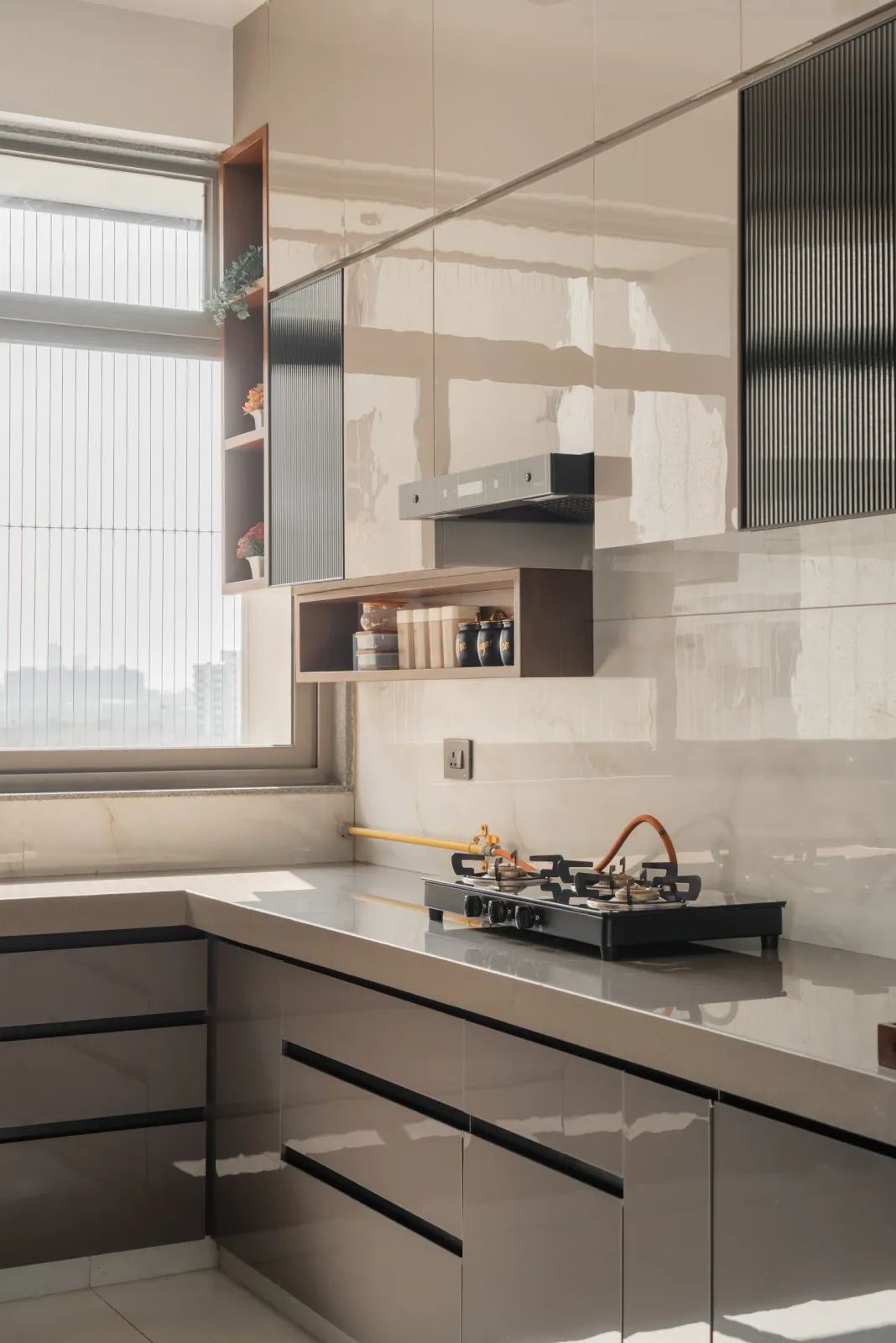 Kitchen at Satyamev Serene, interior design by Ekaya Design Studio