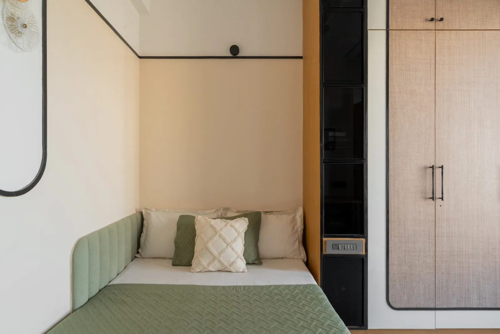 Bedroom at Satyamev Serene, interior design by Ekaya Design Studio