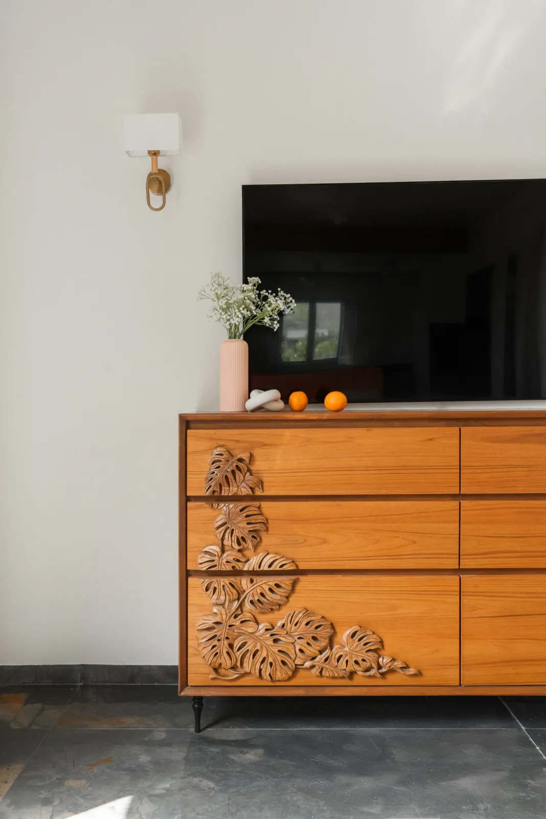 Carved chest of drawers at Shreeya Kromme, interior design by Ekaya Design Studio