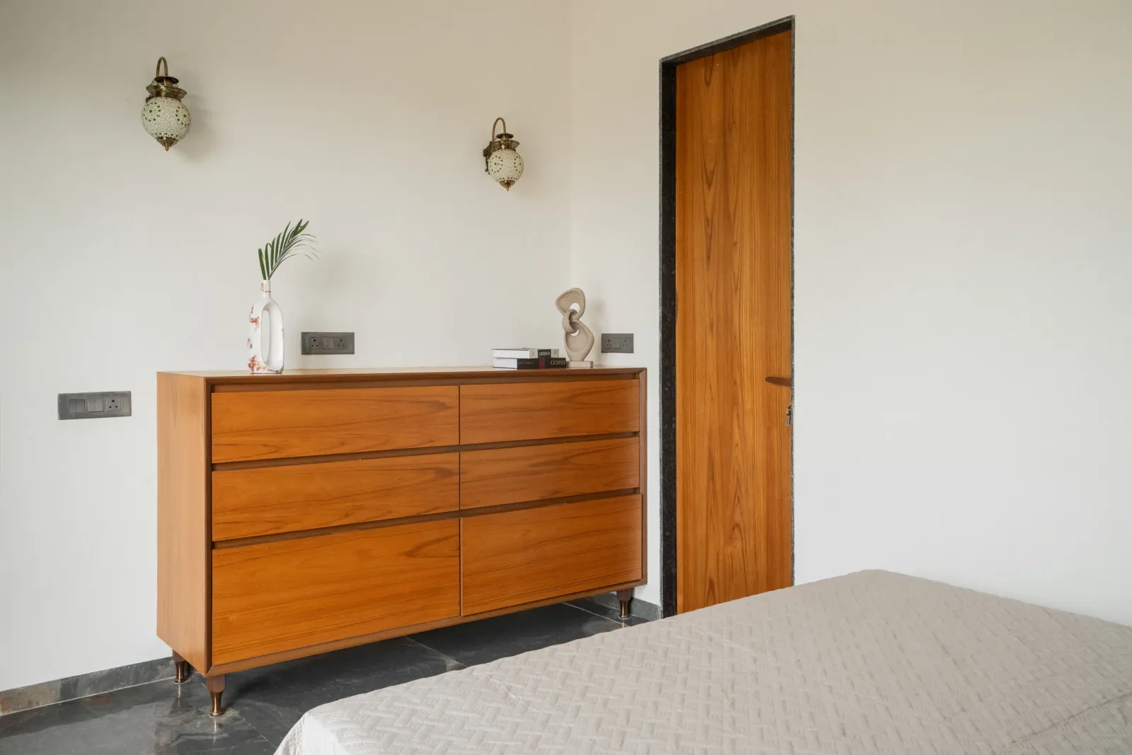 Bedroom at Shreeya Kromme, interior design by Ekaya Design Studio