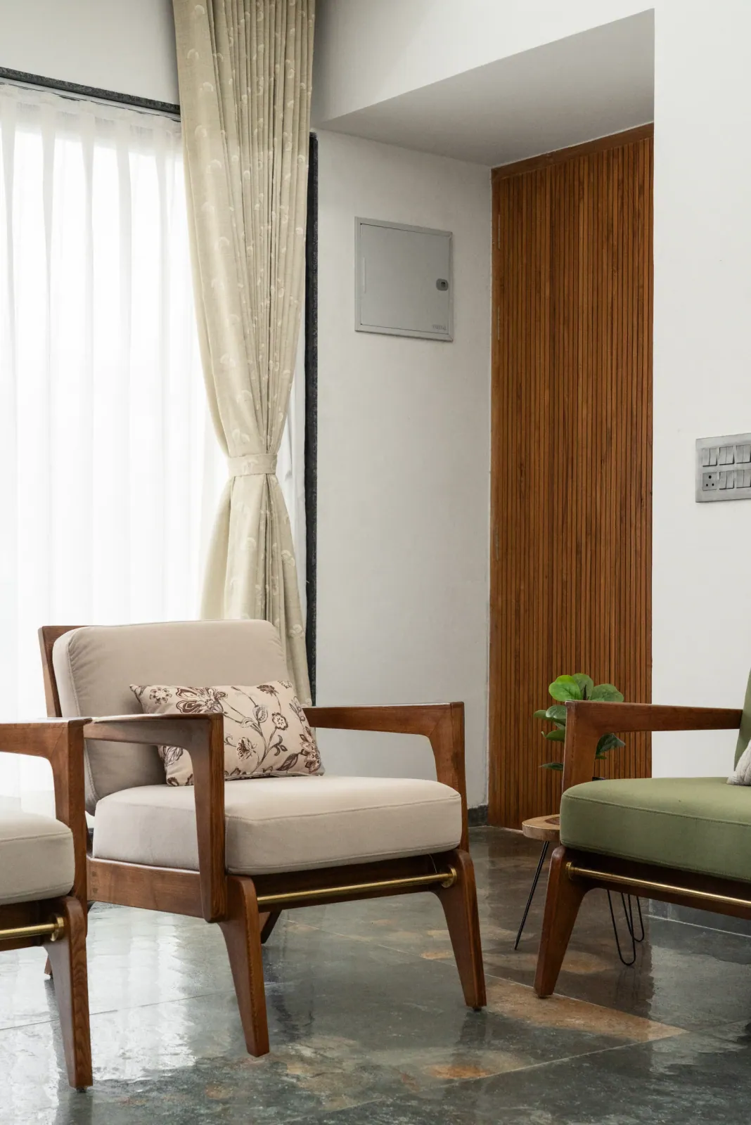 Sitting area at Shreeya Kromme, interior design by Ekaya Design Studio