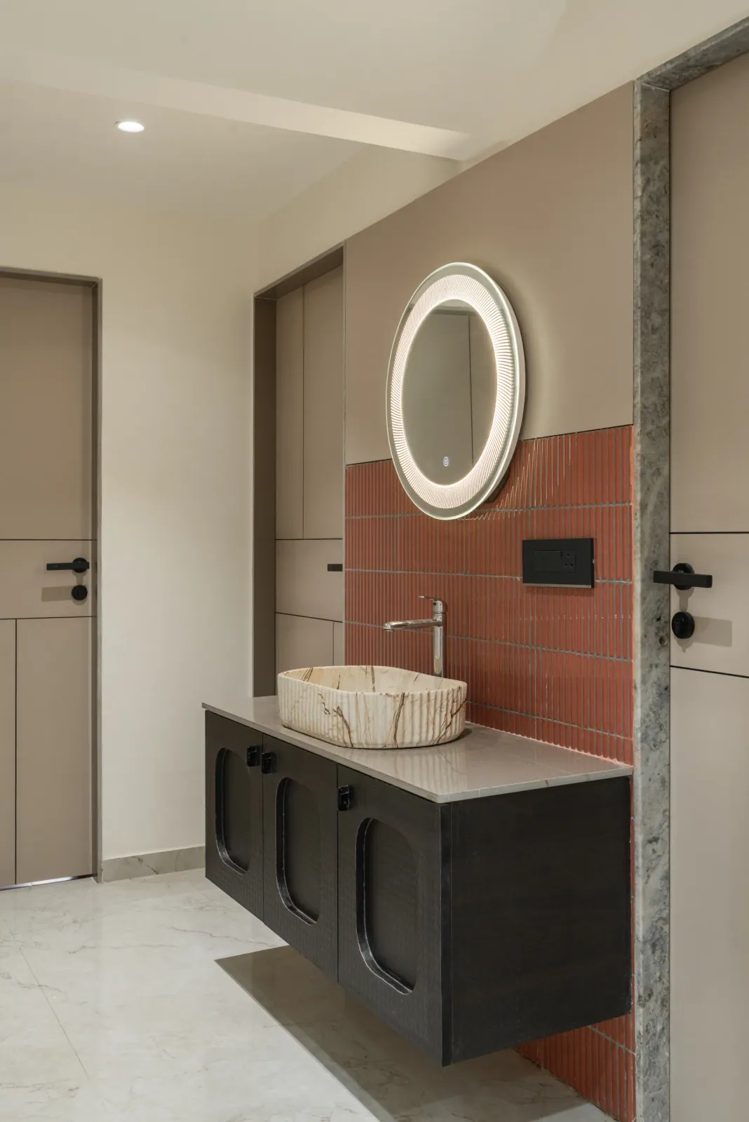 Wash basin at Suryavanshi, interior design by Ekaya Design Studio