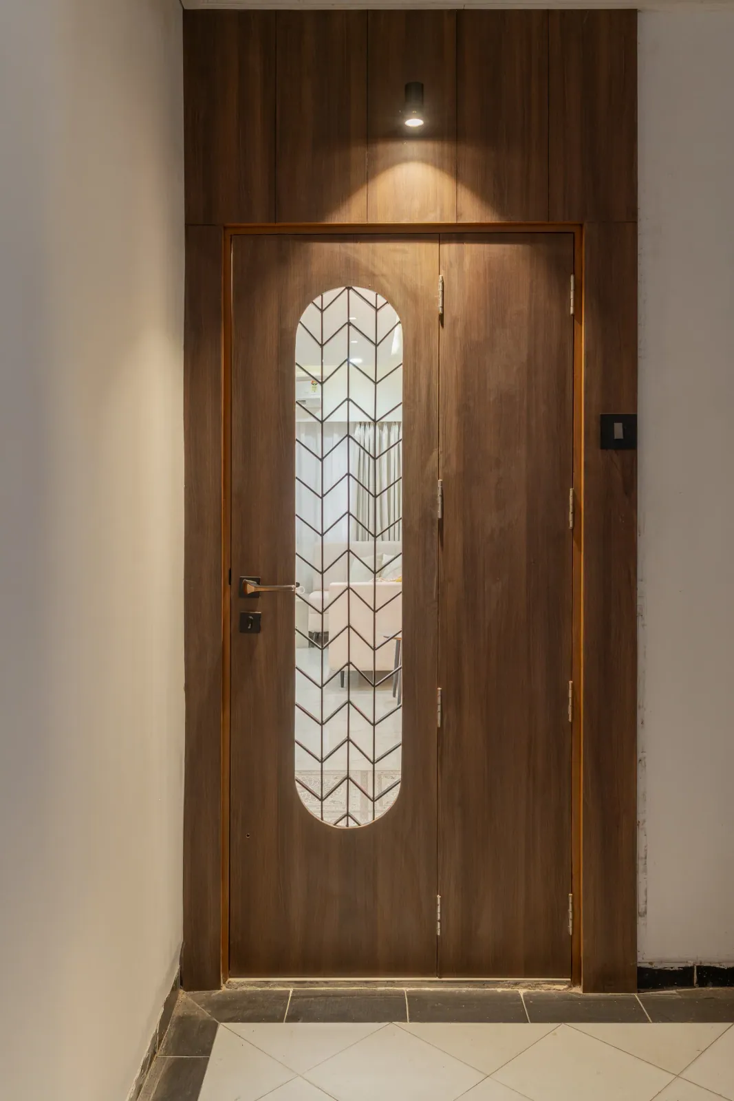 Entrance door at Suryavanshi, interior design by Ekaya Design Studio