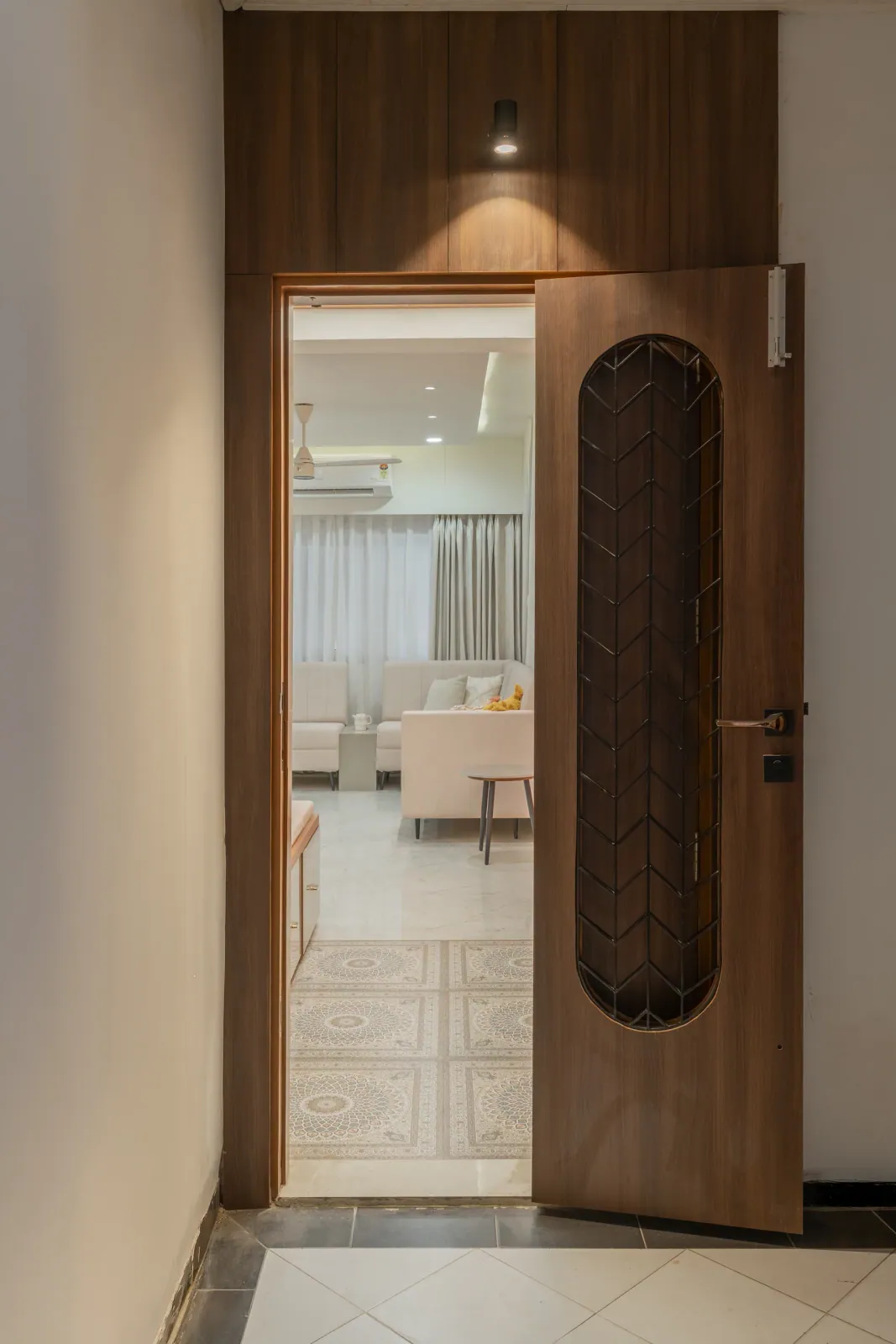 Entrance door at Suryavanshi, interior design by Ekaya Design Studio