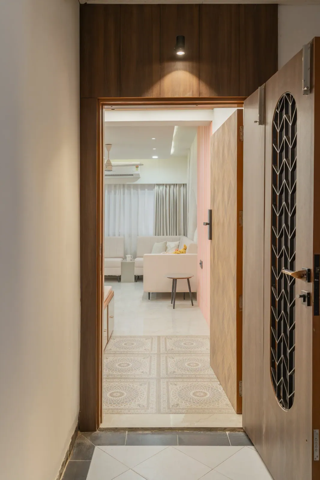 Entrance door at Suryavanshi, interior design by Ekaya Design Studio