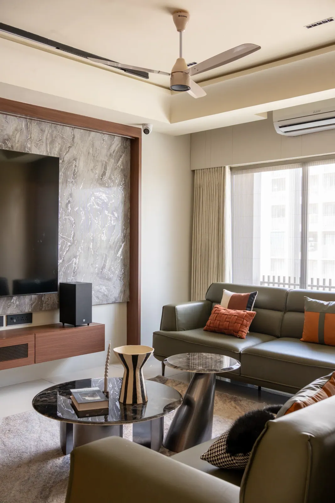 Living room at Swati Parkside, interior design by Ekaya Design Studio