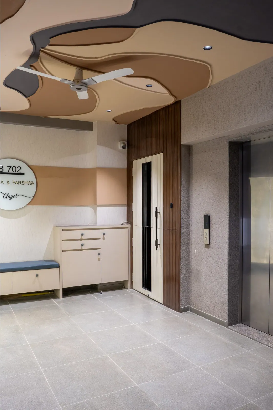 Entrance foyer at Swati Parkside, interior design by Ekaya Design Studio