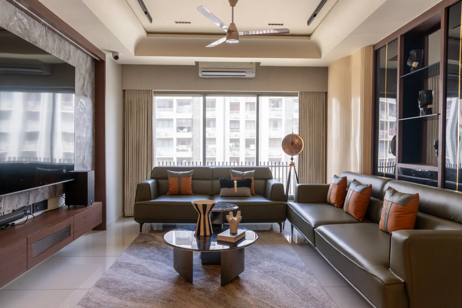 Living room at Swati Parkside, interior design by Ekaya Design Studio