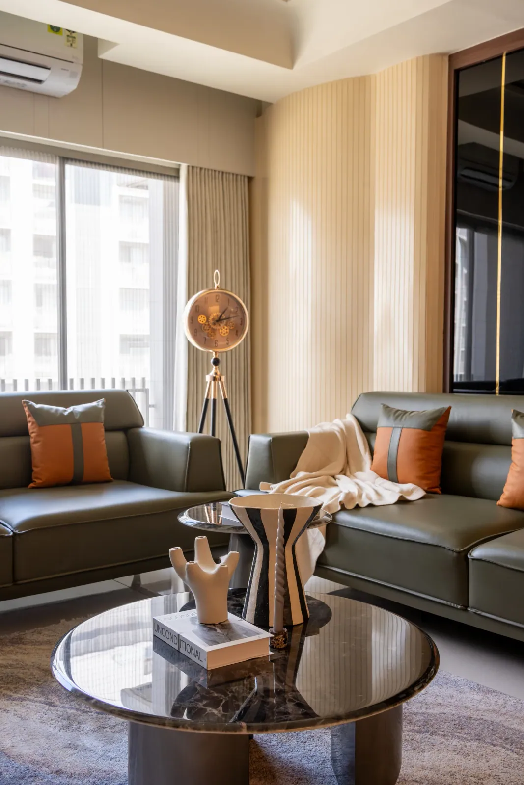 Living room at Swati Parkside, interior design by Ekaya Design Studio