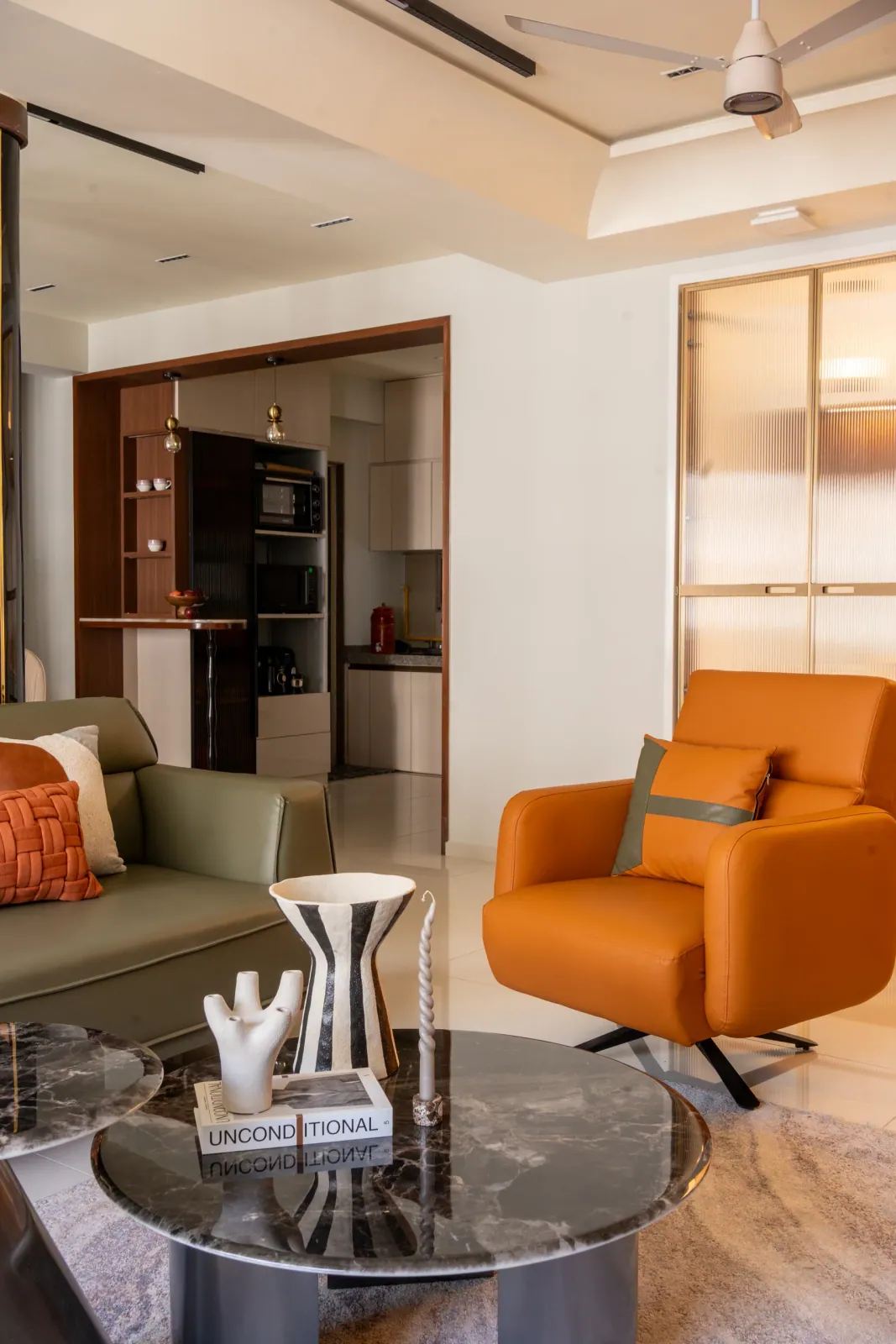 Living room at Swati Parkside, interior design by Ekaya Design Studio