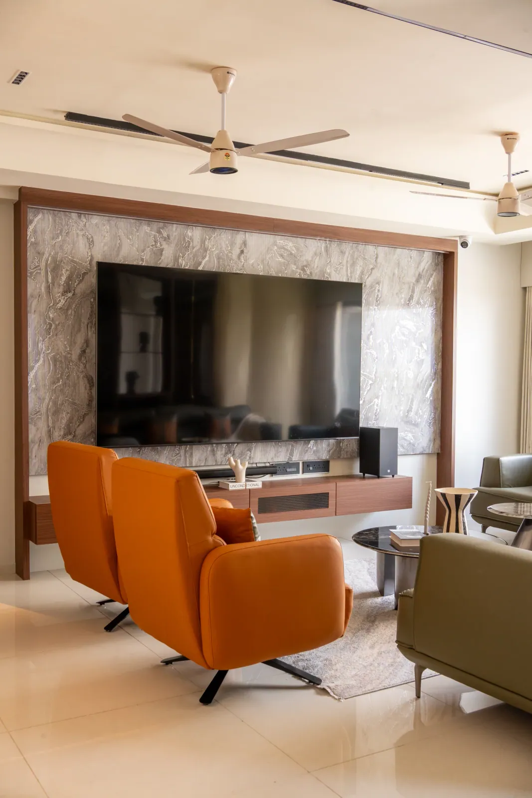 Living room at Swati Parkside, interior design by Ekaya Design Studio